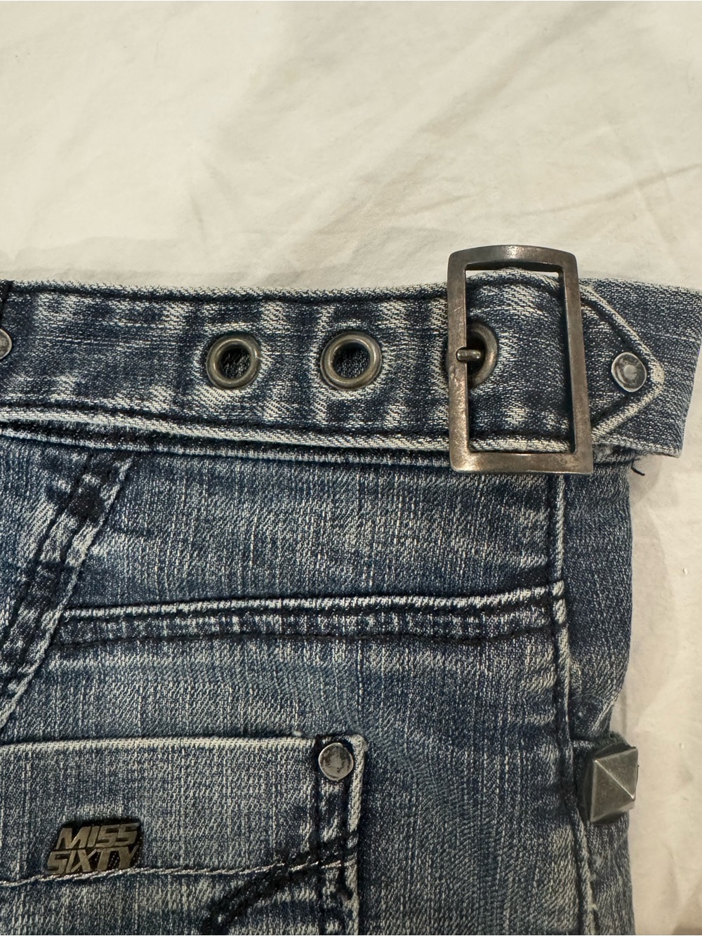 Vintage Y2K Miss Sixty Asymmetrical Denim Mini Skirt Size Small Rare Italian - Picture 7 of 7